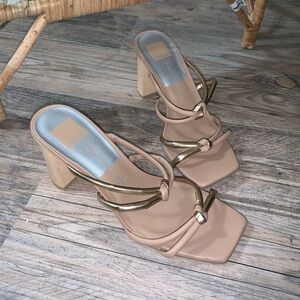 Dolce Vita Tan and Gold Strappy Heels